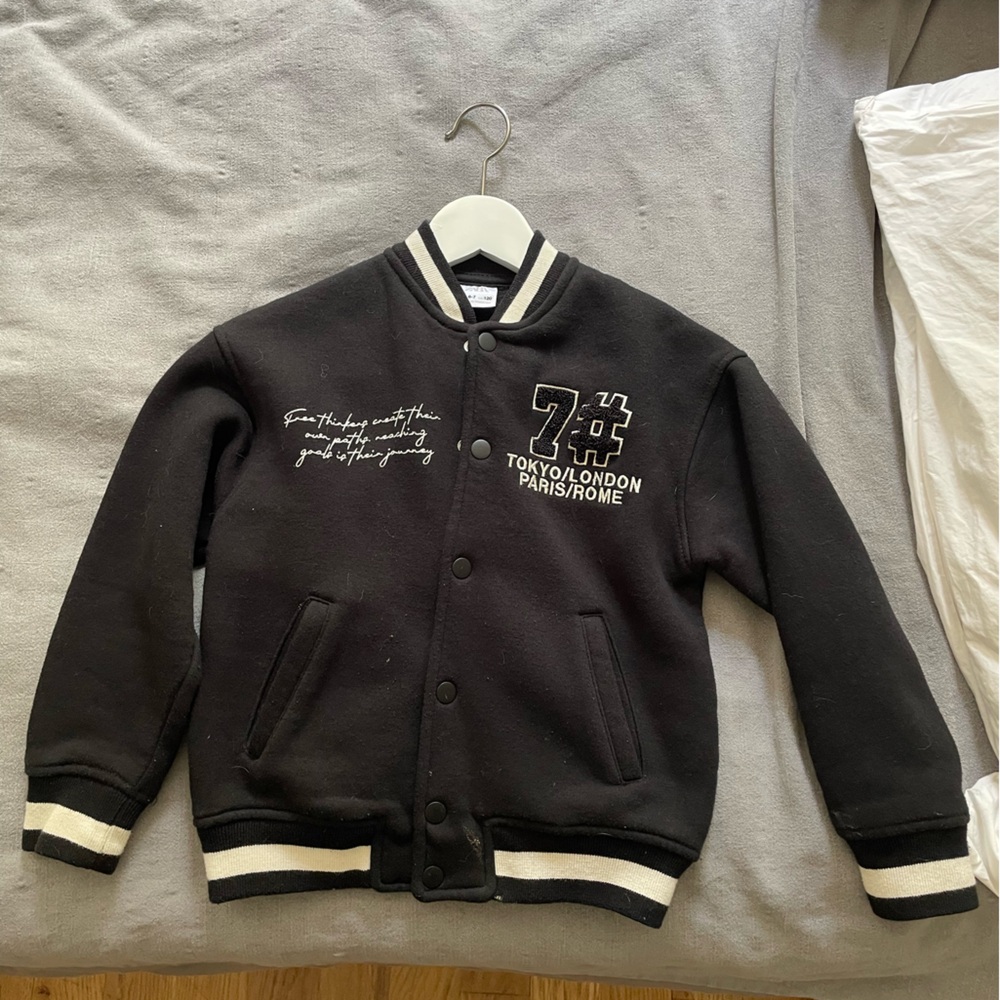 Zara Black and White Varsity Jacket with Ribbed Cuffs